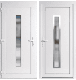 Plastové vchodové dveře INOX Hana, otevírání dovnitř – skladem, ihned k dodání - Vchodové plastové dveře Hana + INOX orámování, bílá / bílá, levé, otevírání dovnitř, 88x198 cm - 352988198