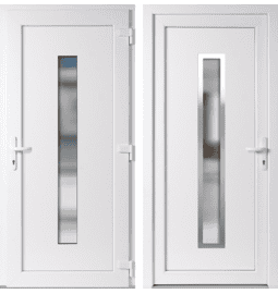 Plastové vchodové dveře INOX Hana, otevírání dovnitř – skladem, ihned k dodání - Vchodové plastové dveře Hana + INOX orámování, bílá / bílá, pravé, otevírání dovnitř, 105x205 cm - 3550105205