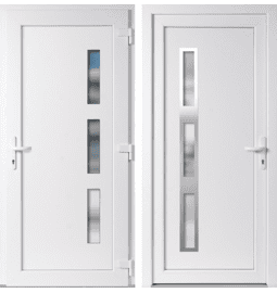 Plastové vchodové dveře INOX Julie, otevírání dovnitř – skladem, ihned k dodání - Vchodové plastové dveře Julie + INOX orámování, bílá / bílá, pravé, otevírání dovnitř, 110x210 cm - 3796110210
