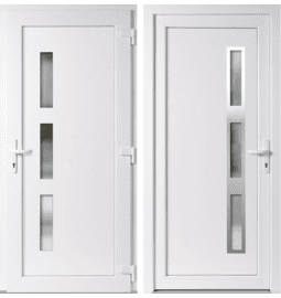 Plastové vchodové dveře INOX Venus, otevírání dovnitř – skladem, ihned k dodání - Vchodové plastové dveře Venus + INOX orámování, bílá / bílá, pravé, otevírání dovnitř, 110x210 cm - 3916110210