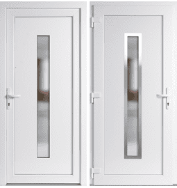 Plastové vchodové dveře INOX Hana, otevírání ven – skladem, ihned k dodání - Vchodové plastové dveře Hana + INOX orámování, bílá / bílá, levé, otevírání ven, 110x210 cm - 4894110210