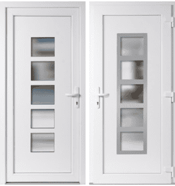 Plastové vchodové dveře INOX Lucy, otevírání ven – skladem, ihned k dodání - Vchodové plastové dveře Lucy + INOX orámování, bílá / bílá, pravé, otevírání ven, 100x210 cm - 5005100210