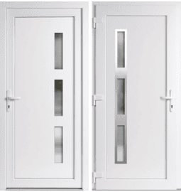 Plastové vchodové dveře INOX Julie, otevírání ven – skladem, ihned k dodání - Vchodové plastové dveře Julie + INOX orámování, bílá / bílá, levé, otevírání ven, 100x210 cm - 5131100210