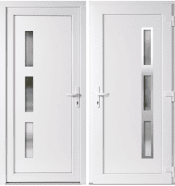 Plastové vchodové dveře INOX Julie, otevírání ven – skladem, ihned k dodání - Vchodové plastové dveře Julie + INOX orámování, bílá / bílá, pravé, otevírání ven, 105x205 cm - 5140105205