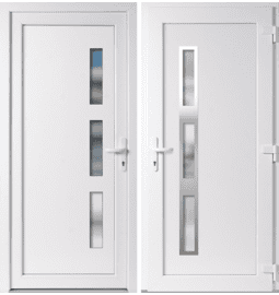 Plastové vchodové dveře INOX Venus, otevírání ven – skladem, ihned k dodání - Vchodové plastové dveře Venus + INOX orámování, bílá / bílá, pravé, otevírání ven, 100x210 cm - 5254100210